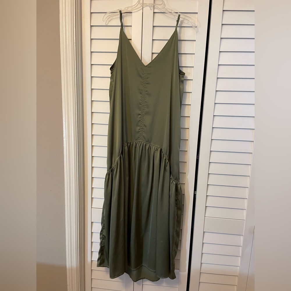 Green satin maxi dress